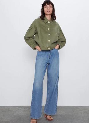 Zara оригінал! джинсовці нова оверсайз s-m хакі модна джинсова куртка укорочена2 фото