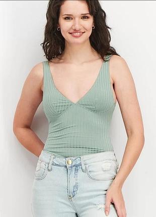 Оливковый боди asos в рубчик