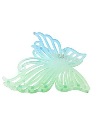 Матовый двухцветный крабик для волос бабочка для девочки голубой