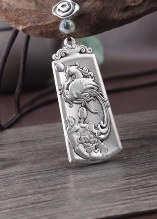 Необычный кулон для девушки на шею пара фениксов, кулон металлический на шнурке