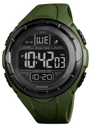 Часы наручные мужские skmei 1656gn army green, часы наручные электронные тактические. цвет: зеленый
