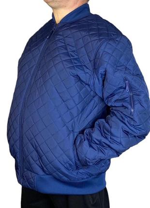 Мужская куртка-бомбер большого размера стеганая на тонком синтепоне,весна-осень синяя