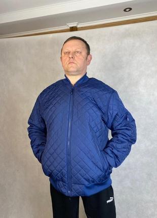 Мужская куртка-бомбер большого размера стеганая на тонком синтепоне,весна-осень синяя4 фото