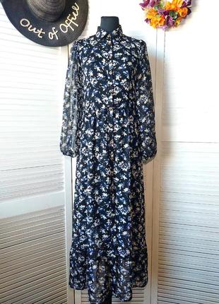 Платье миди черное в цветочный принт из шифона next