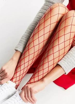 Колготки колготы красные колготки большая сетка