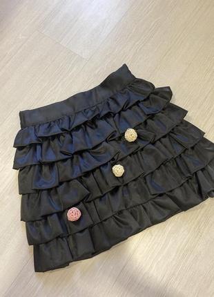 Юбка спідниця zara mango рюши 🥭 черная, юбка плиссе, юбка в рюши, юбка с воланчиками2 фото