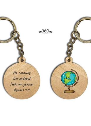 Брелок деревянный ф35 "на початку бог створив небо (глобус)"