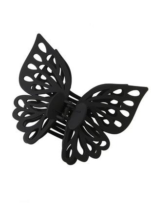 Матовый большой крабик для волос бабочка для девочки черный1 фото
