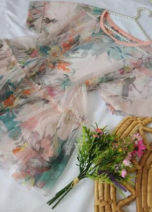 Фирменная стильная качественная блуза сетка в цветочный принт.4 фото