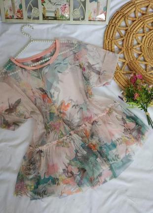 Фирменная стильная качественная блуза сетка в цветочный принт.5 фото
