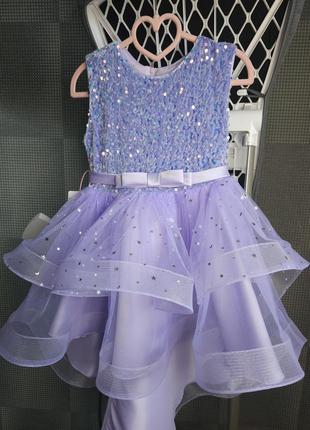 Детское фиолетовое очень красивое праздничное нарядное пышное объемное платье на праздник день рождения выпускное на 5 7 8 9 лет7 фото