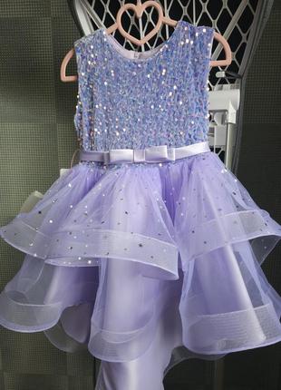 Детское фиолетовое очень красивое праздничное нарядное пышное объемное платье на праздник день рождения выпускное на 5 7 8 9 лет2 фото