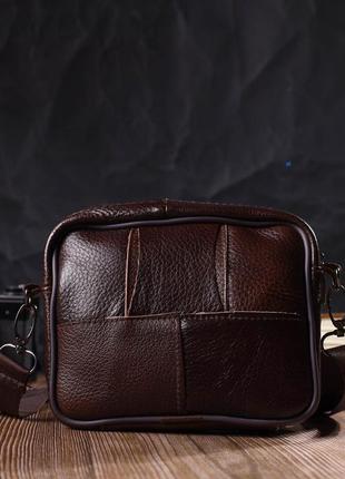Чоловіча горизонтальна поясна сумка з натуральної шкіри 21486 vintage коричнева7 фото