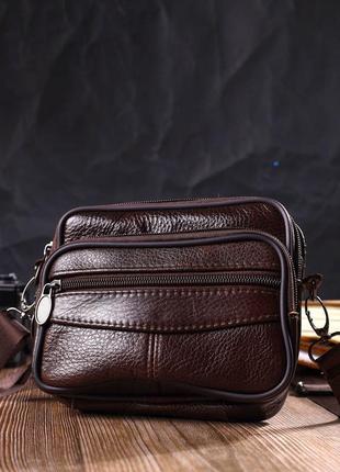 Чоловіча горизонтальна поясна сумка з натуральної шкіри 21486 vintage коричнева6 фото