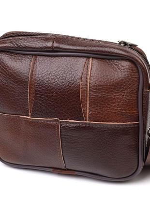 Чоловіча горизонтальна поясна сумка з натуральної шкіри 21486 vintage коричнева2 фото