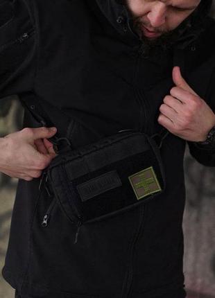 Сумка тактическая мужская bord r черная через плечо из ткани мк2 фото