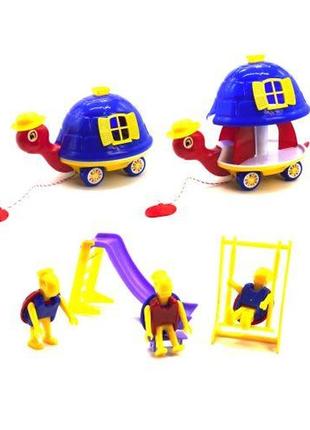Розсувна каталка "черепаха" з іграшками (синя)
