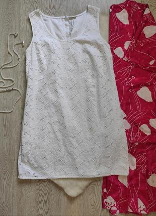 Белое короткое платье сарафан прошва цветочной вышивкой хлопок батал большого размера1 фото