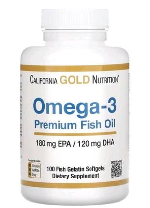 Омега-3, риб’ячий жир преміальної якості, 100 капсул із риб’ячого желатину