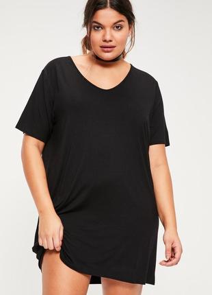 Черное платье длинная футболка вырезом натуральная оверсайз батал большого размера