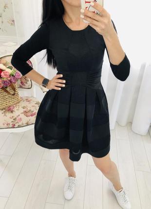 Черное платье из неопрена с сетками в стиле maje италия3 фото