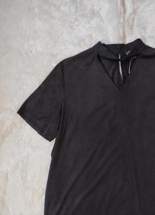Черное замшевое короткое платье мини с чокером вырезом на шее стрейч батал большого размера7 фото