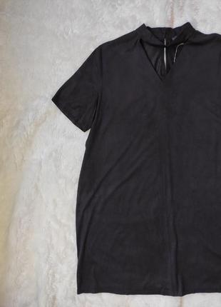 Черное замшевое короткое платье мини с чокером вырезом на шее стрейч батал большого размера6 фото