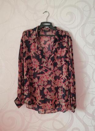 Прозрачная блуза с принтом, большой размер