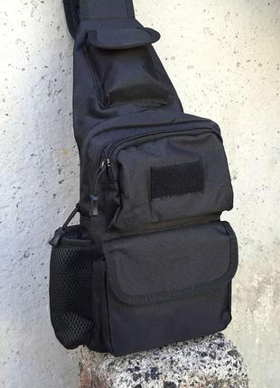 Черная тактическая сумка-рюкзак, борсетка однолямочная + usb выход5 фото