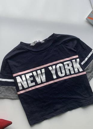 👚стильный топ с надписью new york/тёмно синяя укорочённая футболка👚4 фото