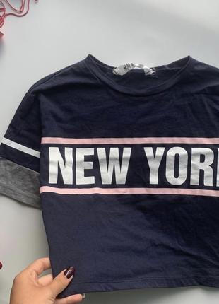 👚стильный топ с надписью new york/тёмно синяя укорочённая футболка👚2 фото