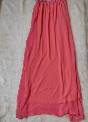 Длинное летнее длинное платье макси в пол майка шифон розовое серое сарафан стрейч двуцветное3 фото