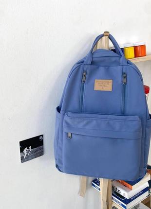Текстильный рюкзак с ручками и брелком. голубой2 фото