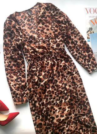 👗крутое коричневое платье леопардовый принт/леопардовое платье миди с декольте👗5 фото