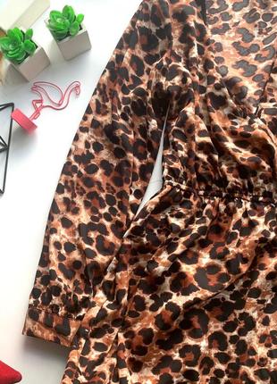 👗крутое коричневое платье леопардовый принт/леопардовое платье миди с декольте👗6 фото