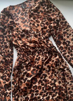 👗крутое коричневое платье леопардовый принт/леопардовое платье миди с декольте👗7 фото