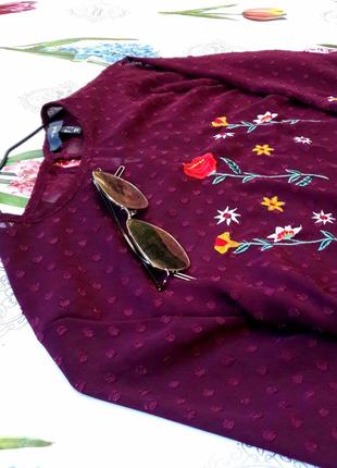 Красива винна блуза сітка з вишивкою від primark3 фото