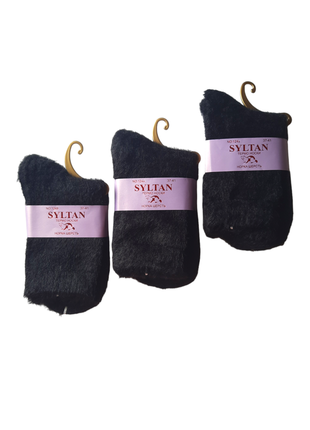 Набор 3 пары черные женские высокие зимние шерстяные норковые термо носки syltan 37-41р черные3 фото