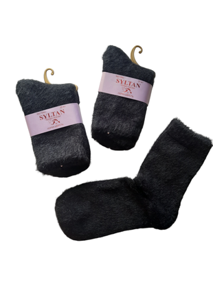 Набор 3 пары черные женские высокие зимние шерстяные норковые термо носки syltan 37-41р черные2 фото