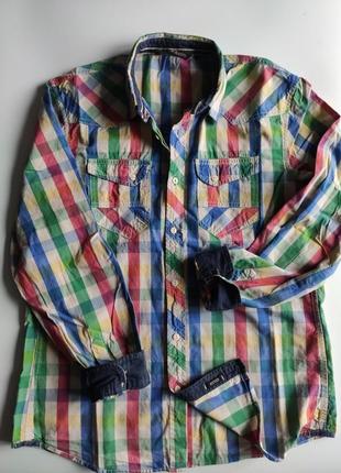 Рубашка tom tailor , разноцветная клетка , винтаж  р. l4 фото