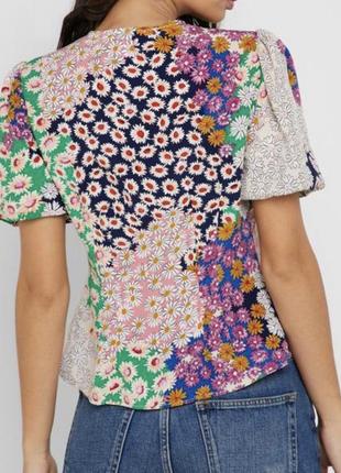 Блуза блузка рубашка на завязках сорочка топ топік майка в цветы квіти футболка3 фото