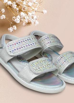 Детские босоножки сандалии для девочки белые, серебро, стразы, камни   босоножки сандалии8 фото