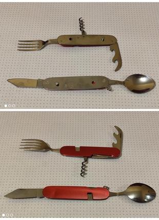 Туристический набор 5 в 1, мультитул (ложка, вилка, штопор, нож, открывашка)2 фото