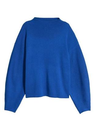 Шерстяной синий свитер с приспущенными плечами, шерсть h & m3 фото