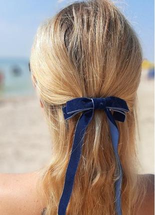 Бархатный бант заколка резинка синий, оксамитовий, велюровый, синій, для волос, волосся!