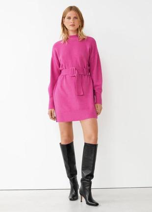 Розовый удлиненный свитер платье шерстяное платье asos design other stories barbie1 фото