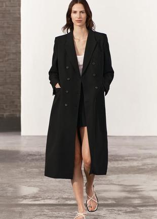 Приталене двобортне пальто чорне zara new