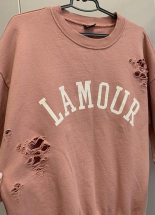 Розовый свитшот с рваностями, пудровый свитшот lamour3 фото