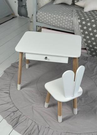 Детский столик и стульчик белый. столик с ящиком для карандашей и разукрашек1 фото