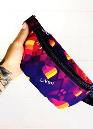 Бананка з принтом likee поясна сумка фіолетова поясна сумка